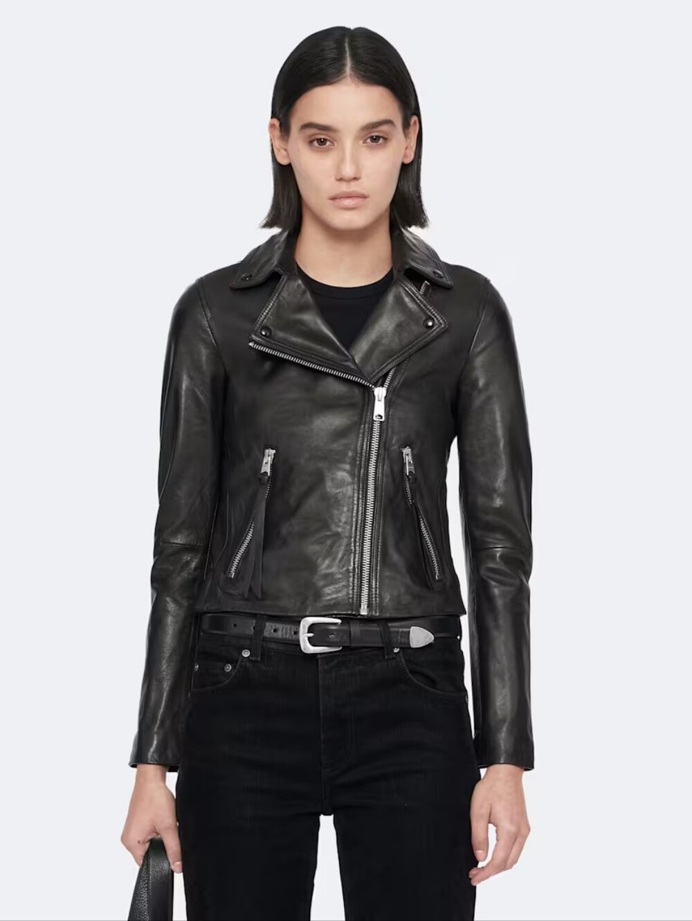 All Saints Dalby Slim-Fit Leather Biker Jacket size 2 in EUC